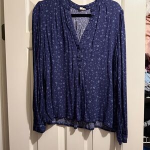 Women's Treasure & Bond Navy Floral Long-Sleeve Blouse